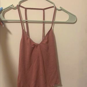 dark cream pink crisscross tank crop top